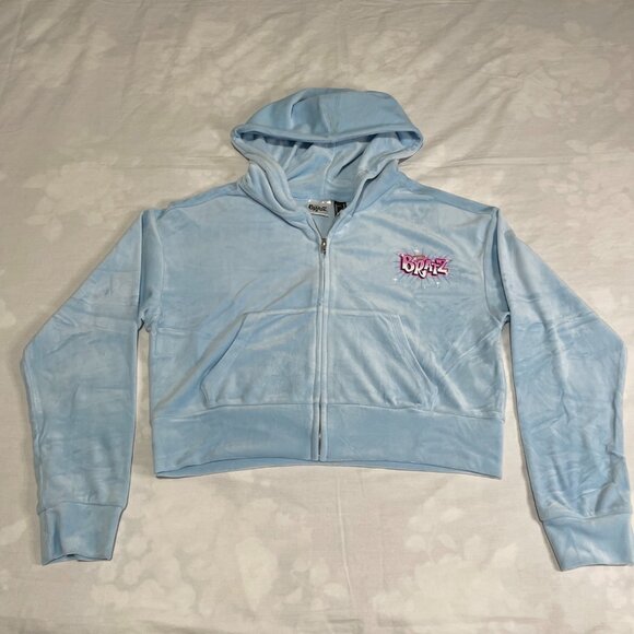 Forever 21 Women’s Velour Zip-Up Hoodie Light Blue Size S Soft Plush Y2K Style - Picture 1 of 10